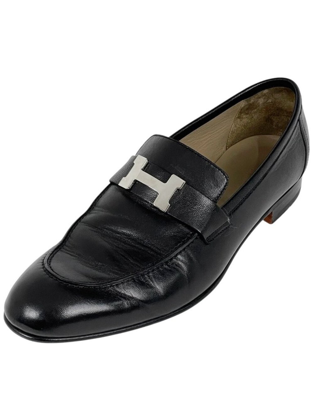 Hermes Logo Business Shoes Leather Black